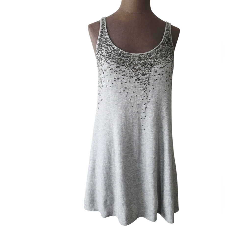 Eileen Fisher Gray Organic Cotton Cashmere Sequined Tank Tunic Size Small